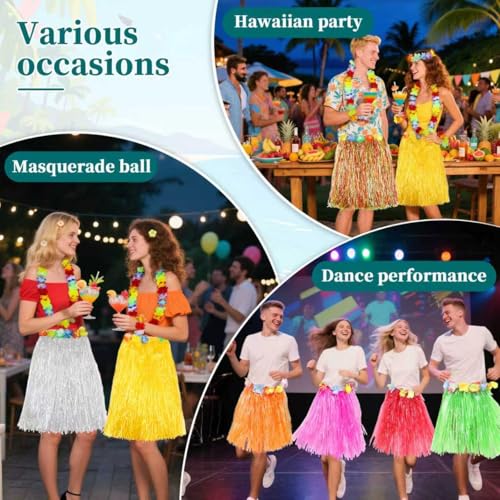 Hawaiian Party Supplies Set with 23.6'' Adjustable Hula Skirts & Accessories - 84 Pcs, Variation of THIS listing