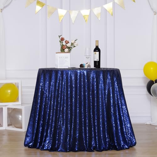 120-Inch Navy Blue Sequin Tablecloth for Party & Event Decor