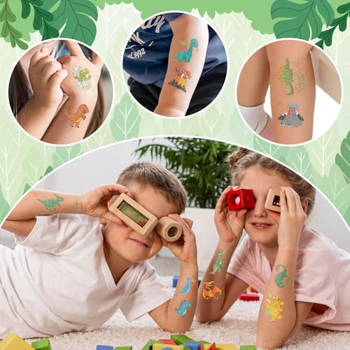 Partywind Dinosaur Glitter Temporary Tattoos for Kids - 50 Sheets, Dinosaur Variation