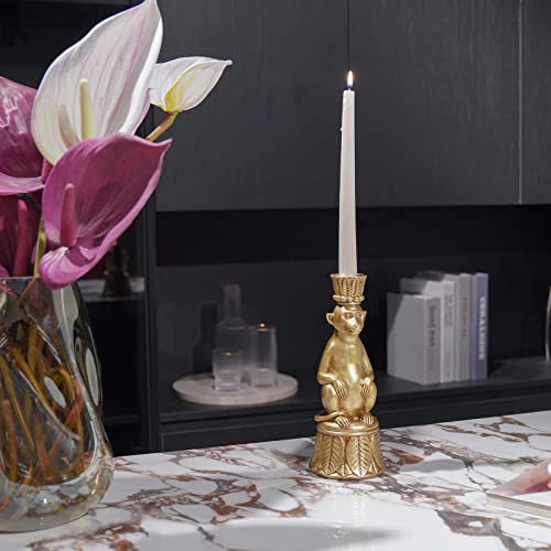 Monkey Candle Stick Holder - Gold Resin Table Decor, Unique Animal Gift