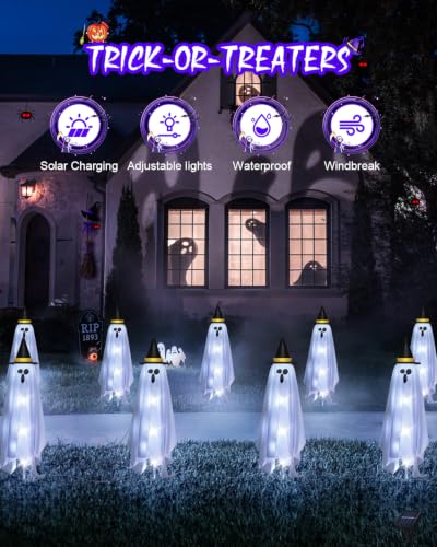 Solar Ghost Lights Outdoor Halloween Decorations - Cool White 6-Pack