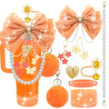 Orange Bling Stanley Cup Accessories Set for 20/30/40oz Tumblers - Glitter Bow Handle Strap & More