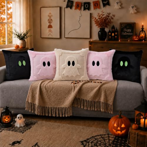 Halloween Pillow Covers 18x18 Set of 2 Pink Ghost Decor for Home & Party