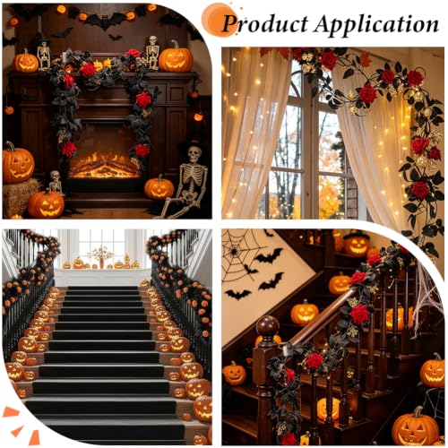 Artificial Black Rose Garland 5.6ft Faux Flower Vine for Halloween & Wedding Decor
