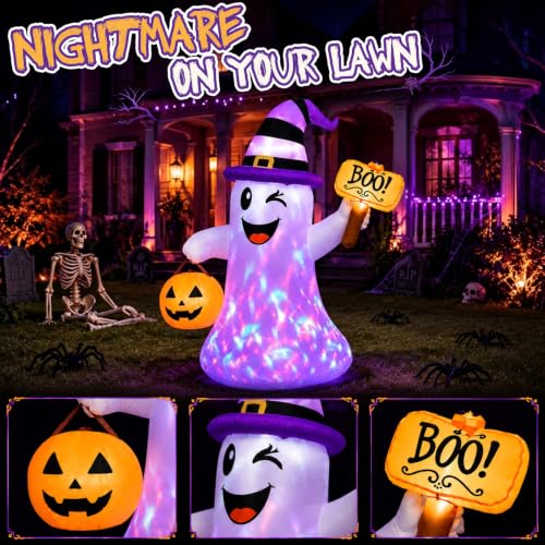 4.5 FT Halloween Ghost Inflatable with Pumpkin and LED Lights Outdoor Yard Decor