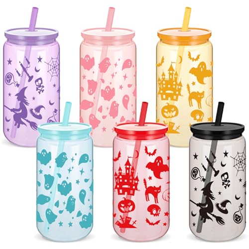 6 Pack Halloween Acrylic Tumblers 16 Oz with Lids & Straws - Festive Drinkware