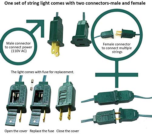 C18 Flicker Flame String Lights - 10Ft Outdoor Christmas & Halloween Lights, Green Wire, End-to-End Connectable