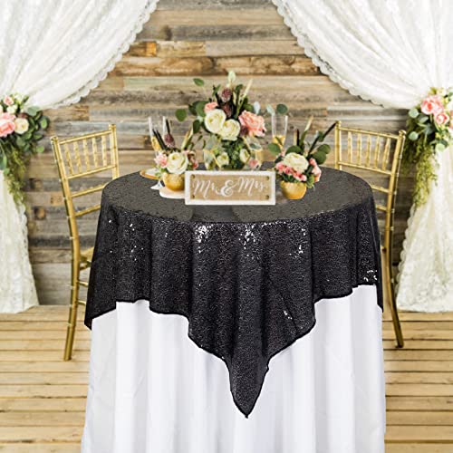 Sequin Tablecloth 72x72 Inch Square Black Glitter Party Wedding Decor - ShinyBeauty