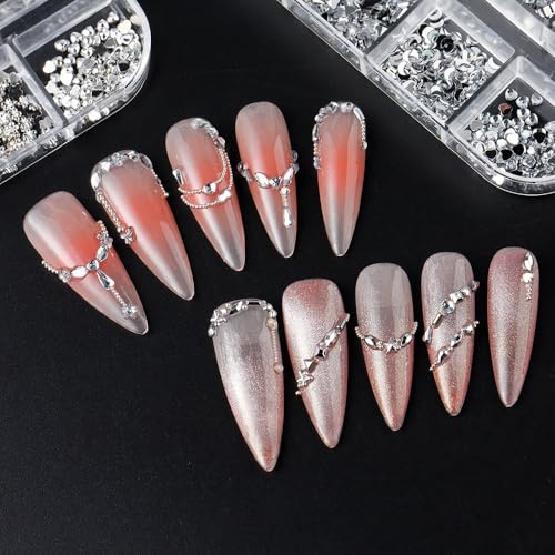 Silver Nail Rhinestones Charms Set - 2000 Small Flatback Crystals for Nail Art & DIY Decorations
