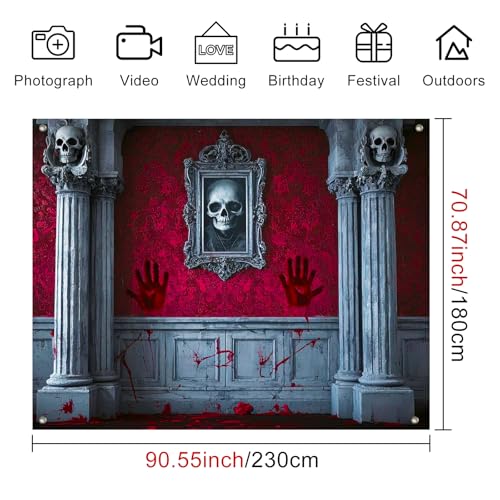 Halloween Backdrop Haunted House Moon Scene 8x6ft - Blood Stains & Gothic Decoration - Variation of THIS listing Halloween Backdrop #017