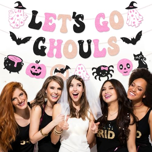 Halloween Party Banner Let’s Go Ghouls Glitter Decor for Bachelorette & Events