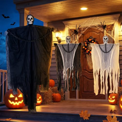 Halloween Hanging Ghosts with Chains - Chain Style Grim Reaper Decorations, 3 Pack