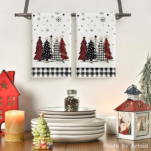 Buffalo Plaid Christmas Dish Towels & Table Runner Set - Holiday Kitchen Decor