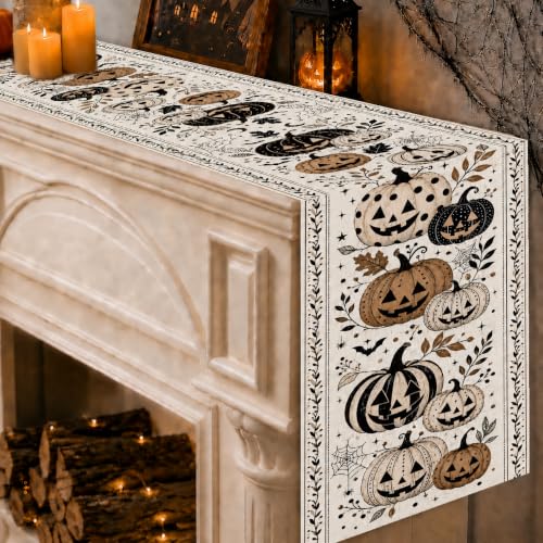 Rustic Pumpkin Halloween Table Runner - 13x72 Inches for Party & Dining