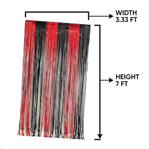 Black and Red Metallic Fringe Curtains 3 Pack - Halloween Party Backdrop