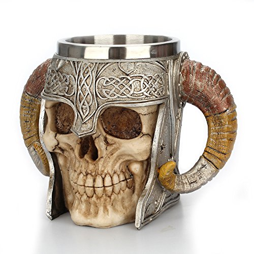 Stainless Steel Skull Mug Viking Drinking Cup Skeleton Resin Beer Stein - Design-12