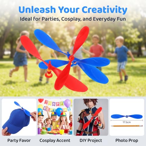 Propeller Hat Accessories 2 Pairs Red & Blue Plastic Spinner Hat Decorations