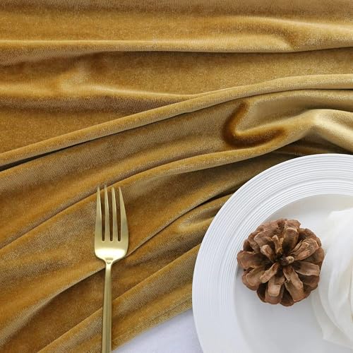 Gold Velvet Table Runner 20x120in - Wedding & Event Decorations, 5 Pack