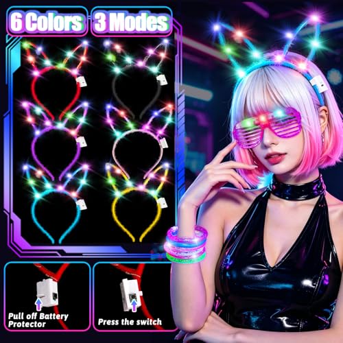 Glow in The Dark Party Supplies Bulk Pack for Kids & Adults - Neon Accessories Set