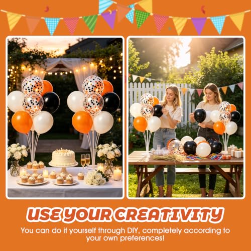 Halloween Orange Black Balloon Stand Kit for Table Centerpieces - 6 Sets with Confetti Balloons - Variation: Grad Orange