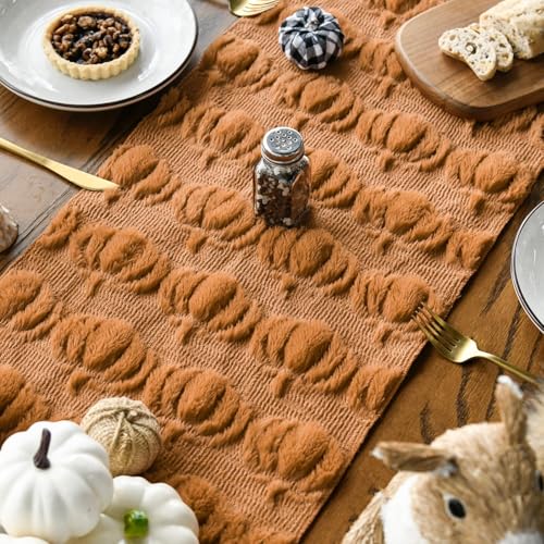 Artoid Mode Caramel Faux Fur Pumpkins Fall Table Runner 13x72 Inch