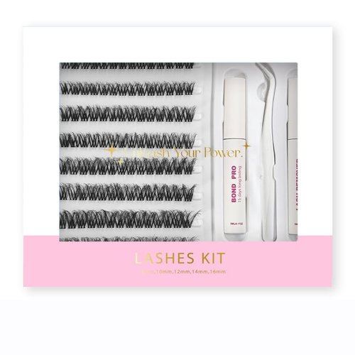 SY SHUYING Lash Extension Kit DIY Lash Clusters 10-16mm 112pcs Individual Lashes Clusters Soft Thin Band Natural Volume Eyelash Extension with Lash Bond and Remover, Lash Tweezers for Self Use 34#