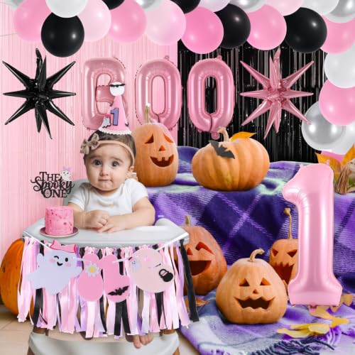 Halloween Spooky One Birthday Banner for First Baby Party - Pink, Purple, Black, Variation: Halloween Spooky One