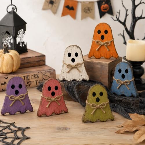 Halloween Ghost Decor - Farmhouse Wooden Tabletop Signs for Indoor Halloween Party