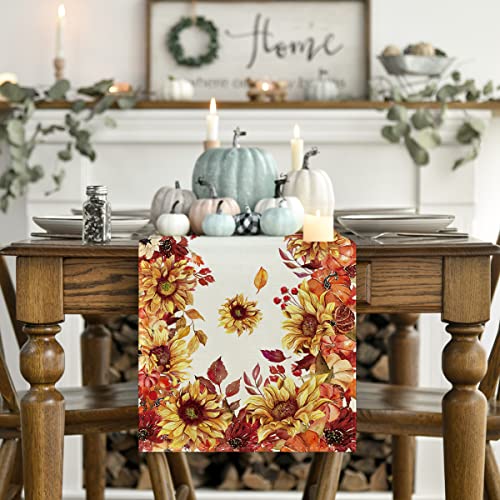 Artoid Mode Fall Table Runner 13x120 Inch Orange & Beige Polyester Home Decor