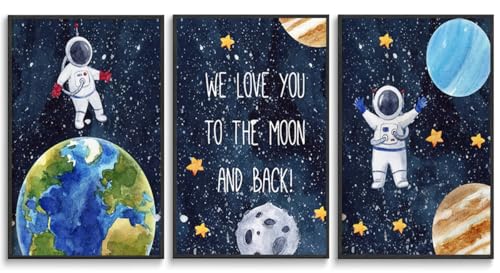 Space Astronaut Canvas Wall Art - Galaxy Planet Posters, 16x24, Set of 3
