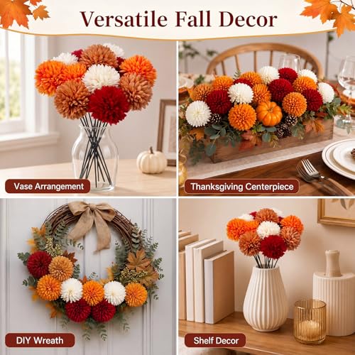 Artificial Fall Marigold Flower Set for Dia De Los Muertos & Autumn Decor - 12 Pcs