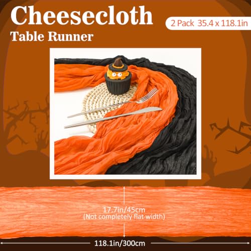 Halloween Cheesecloth Table Runner Black Orange 2 Pack - Trick or Treat Party Decor