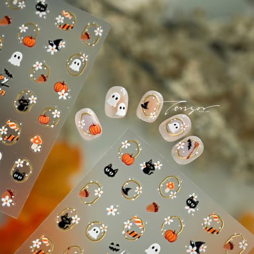 Halloween Pumpkin Nail Art Stickers 5D Embossed Ghost Cats Decals - Halloween Pumpkin Variation