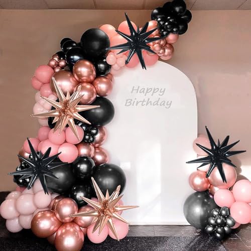 Black Rose Gold Explosion Star Foil Balloons - 8 Pcs Party Decorations