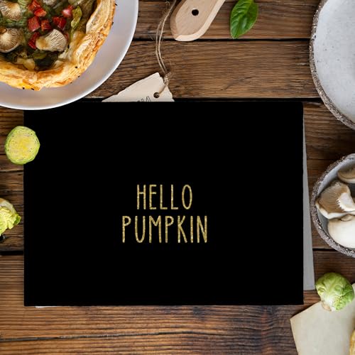 Fall Hello Pumpkin Black Kitchen Towels Set - Gold Pumpkin Decor, 16x24 Inch
