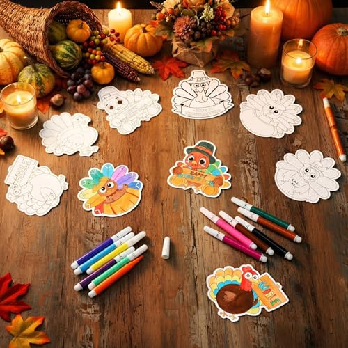 Thanksgiving DIY Refrigerator Magnet Set with Color Pens - Autumn Turkey Crafts