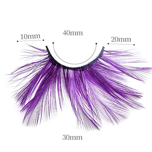 Purple Feather Dramatic Halloween False Eyelashes - Cat Eye Style, Extra Long, Festival Costume