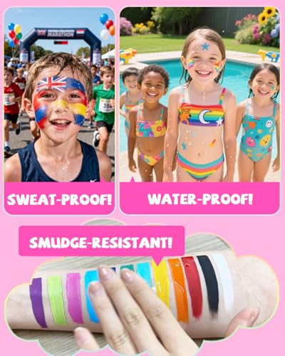Advanced 12-Color Waterproof Face & Body Paint Set with Sponges & Remover
