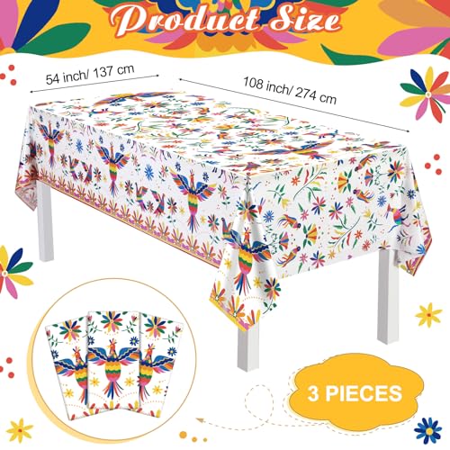 Bird Variation Cinco De Mayo Plastic Tablecloths - 3 Pack 54 x 108 Inch Mexican Fiesta Decor