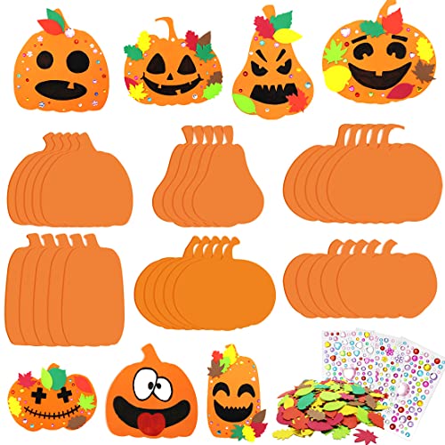 Halloween Foam Pumpkin Craft Kit with Leaves & Rhinestones - 30 Pieces