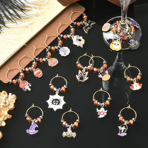 Halloween Festival Theme Wine Glass Charms - 18 Pcs Ring Set for Tasting Party Decor