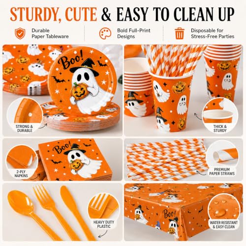 215PCS Halloween Party Decorations & Tableware Set - Ghost & Pumpkin Theme