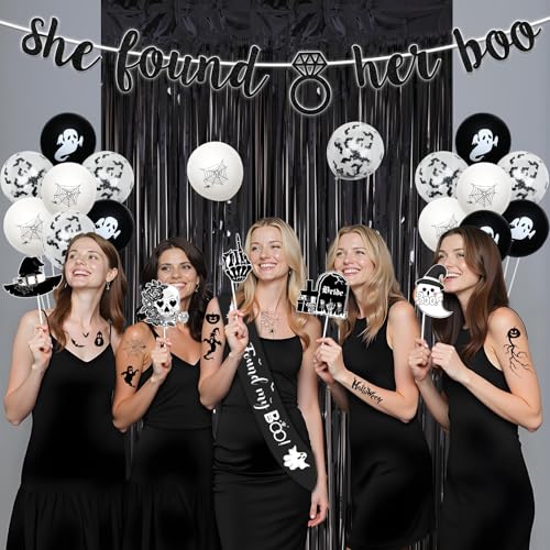 Halloween Bachelorette Party Decorations Set with Banner Sash Veil Photo Props and Balloons