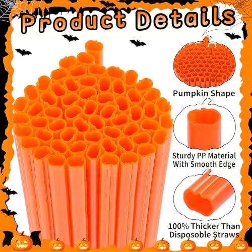 Reusable Pumpkin-Shaped Drinking Straws - Halloween & Fall Party Supplies