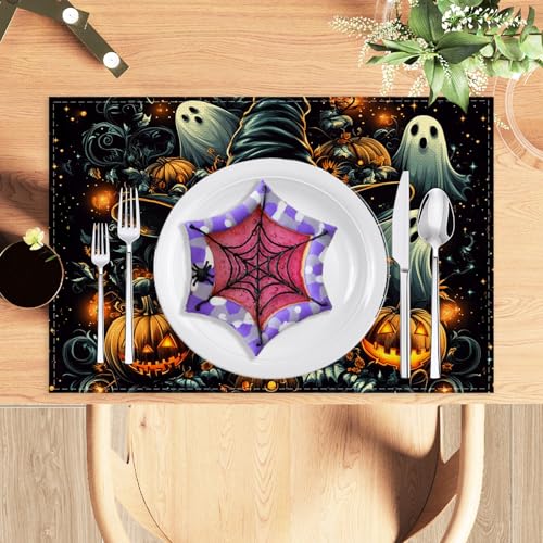 Halloween Pumpkin Placemats Set of 4 - 12x18 Inch Table Decor for Fall & Holiday