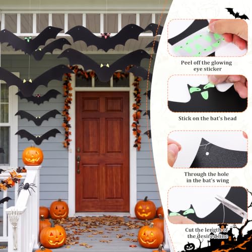 Black Halloween Hanging Bats Set - 3D Realistic Flying Bat Decorations for Yard & Indoor, 18pcs