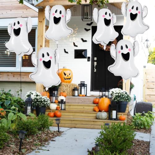 3 Pcs Halloween Ghost Balloons - White Foil Large Mylar Party Decor