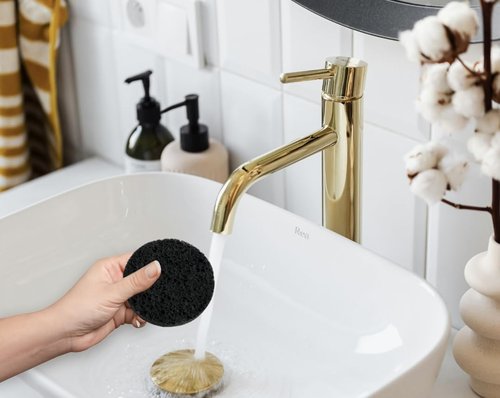 Facial cleansing sponge, 50-Count Bamboo Charcoal-Infused Compressed Cellulose Sponges, 100% Natural Wood Pulp, Biodegradable Exfoliating Spa Sponge, Makeup Remover