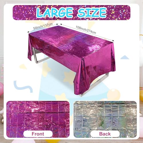 Holographic Pink Glitter Plastic Tablecloth - Purple Pink Variation, 6 Pack, 54x108 Inches