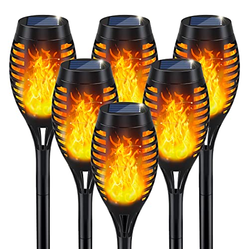 6 Pack Solar Torch Lights with Flickering Flame - Outdoor Garden Pathway Decor - Orange